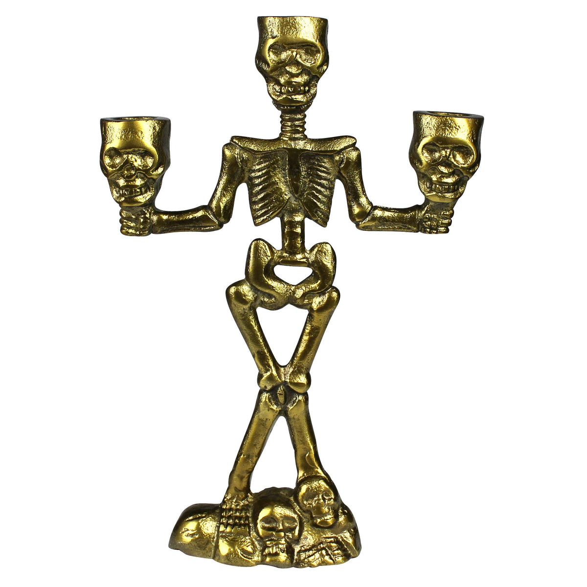 Skeleton Candelabra with Skulls, Brass