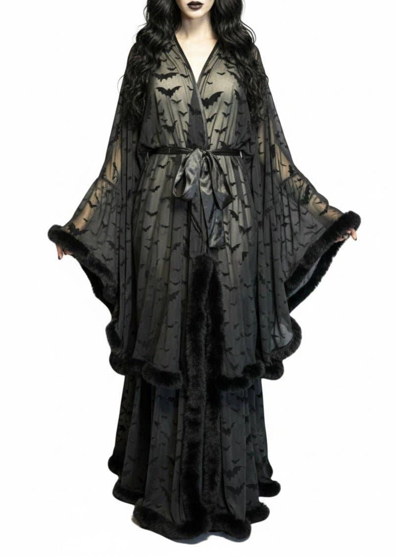 Black Draculina Feathered Robe
