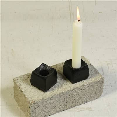 Tatara Taper Holder, Cast Iron - Square - Black