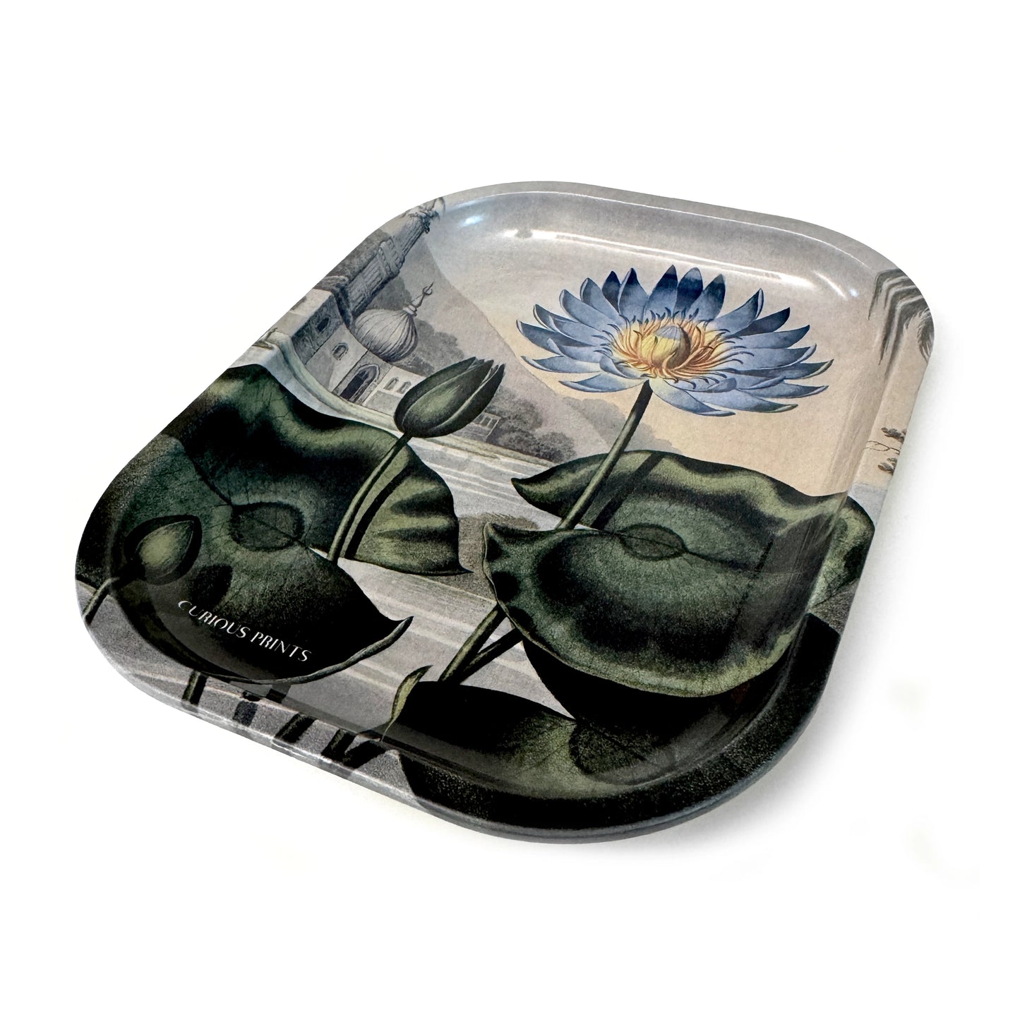 Small Metal Blue Lotus Water Lily Trinket Tray
