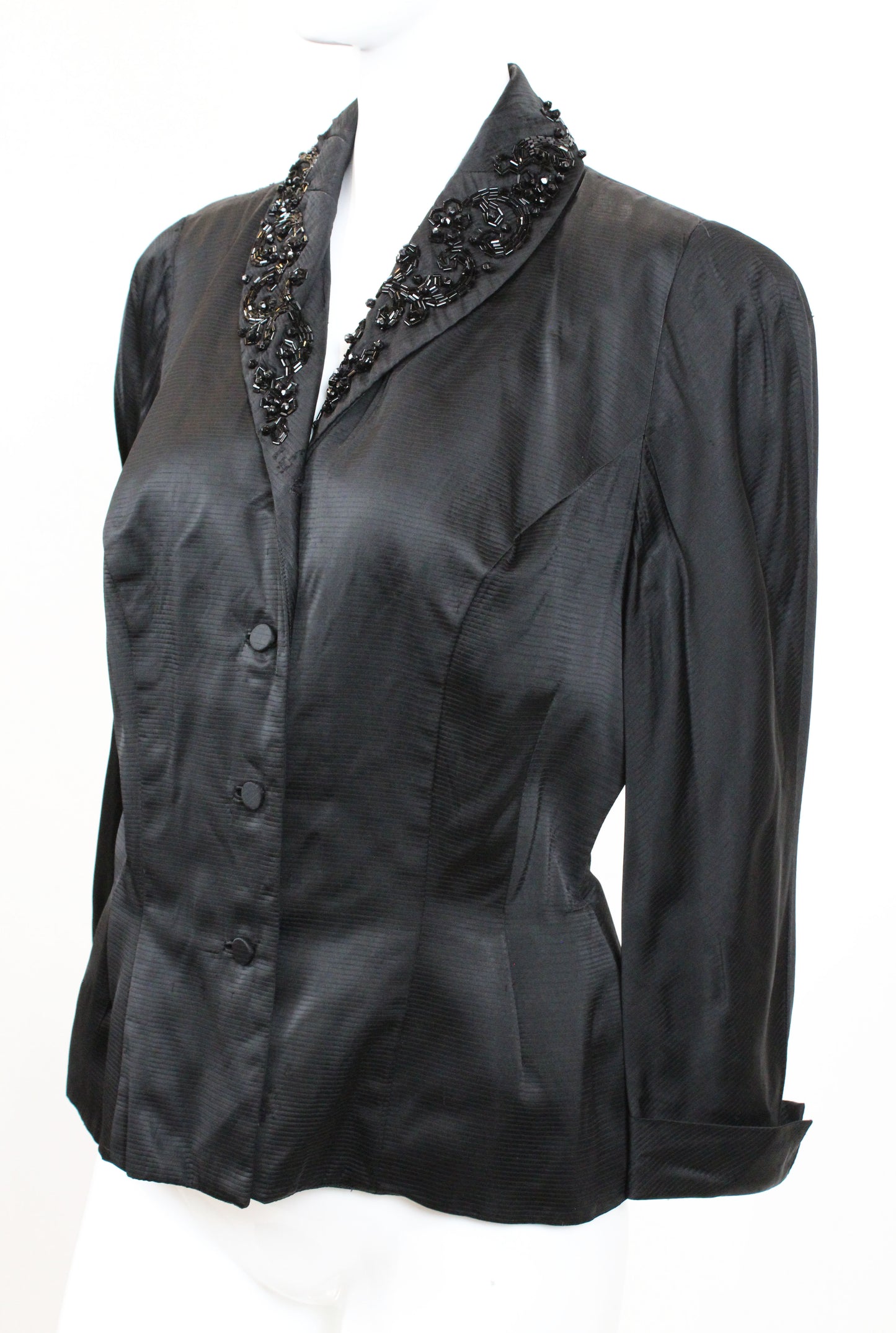 Vintage 1930s–40s Black Silk Beaded Evening Jacket