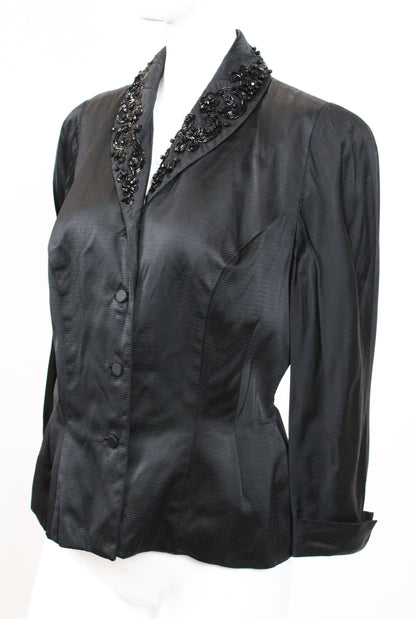 Vintage 1930s–40s Black Silk Beaded Evening Jacket