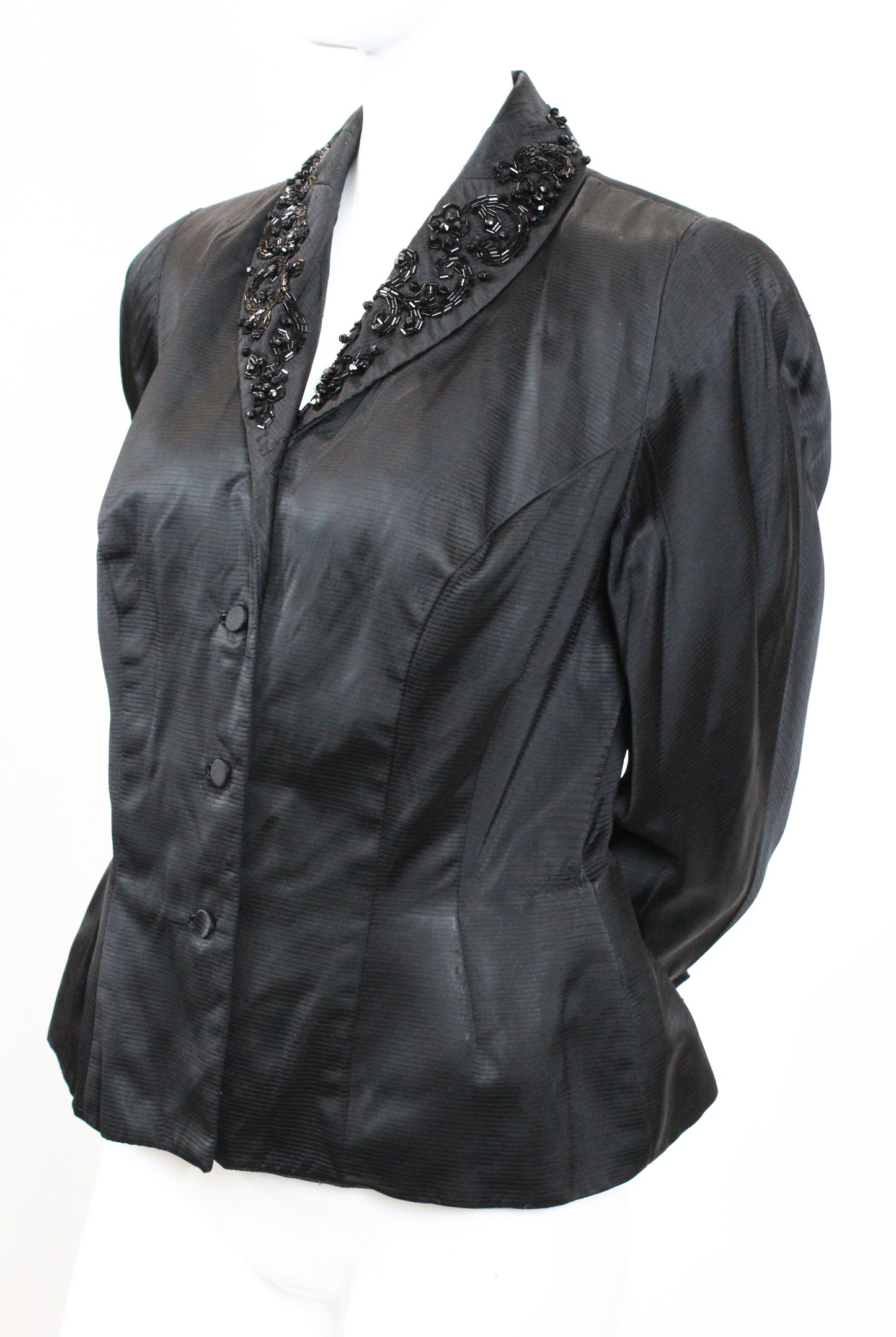 Vintage 1930s–40s Black Silk Beaded Evening Jacket