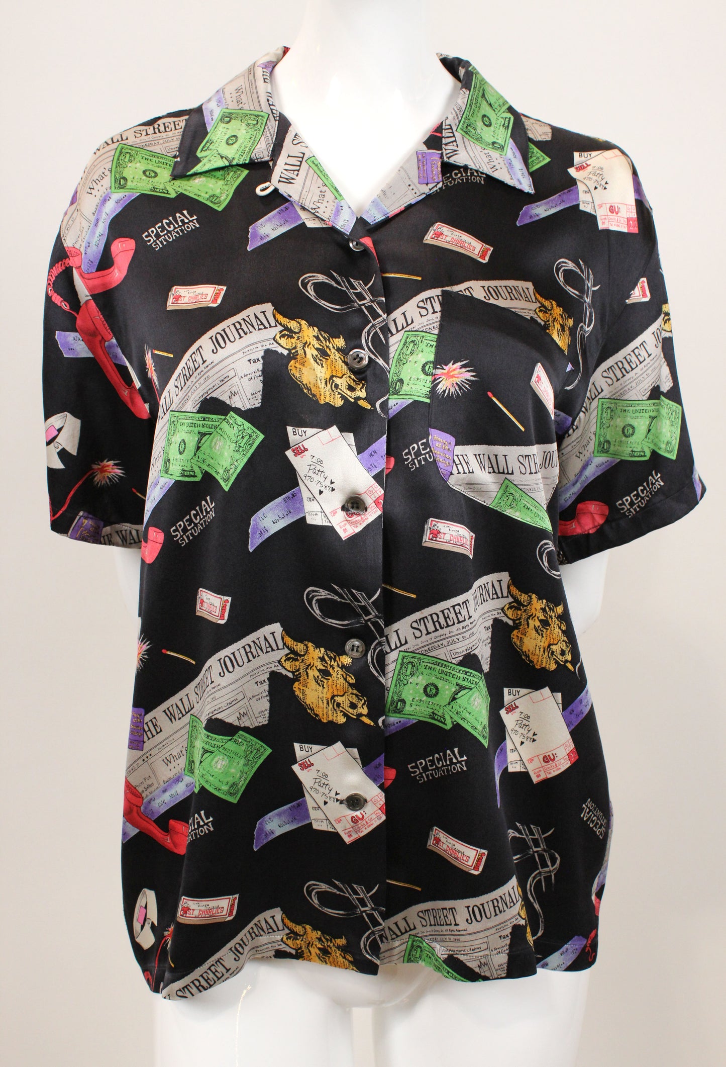 Vintage Nicole Miller “Wall Street Journal” Silk Shirt