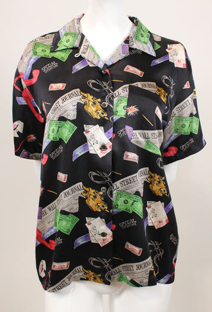 Vintage Nicole Miller “Wall Street Journal” Silk Shirt