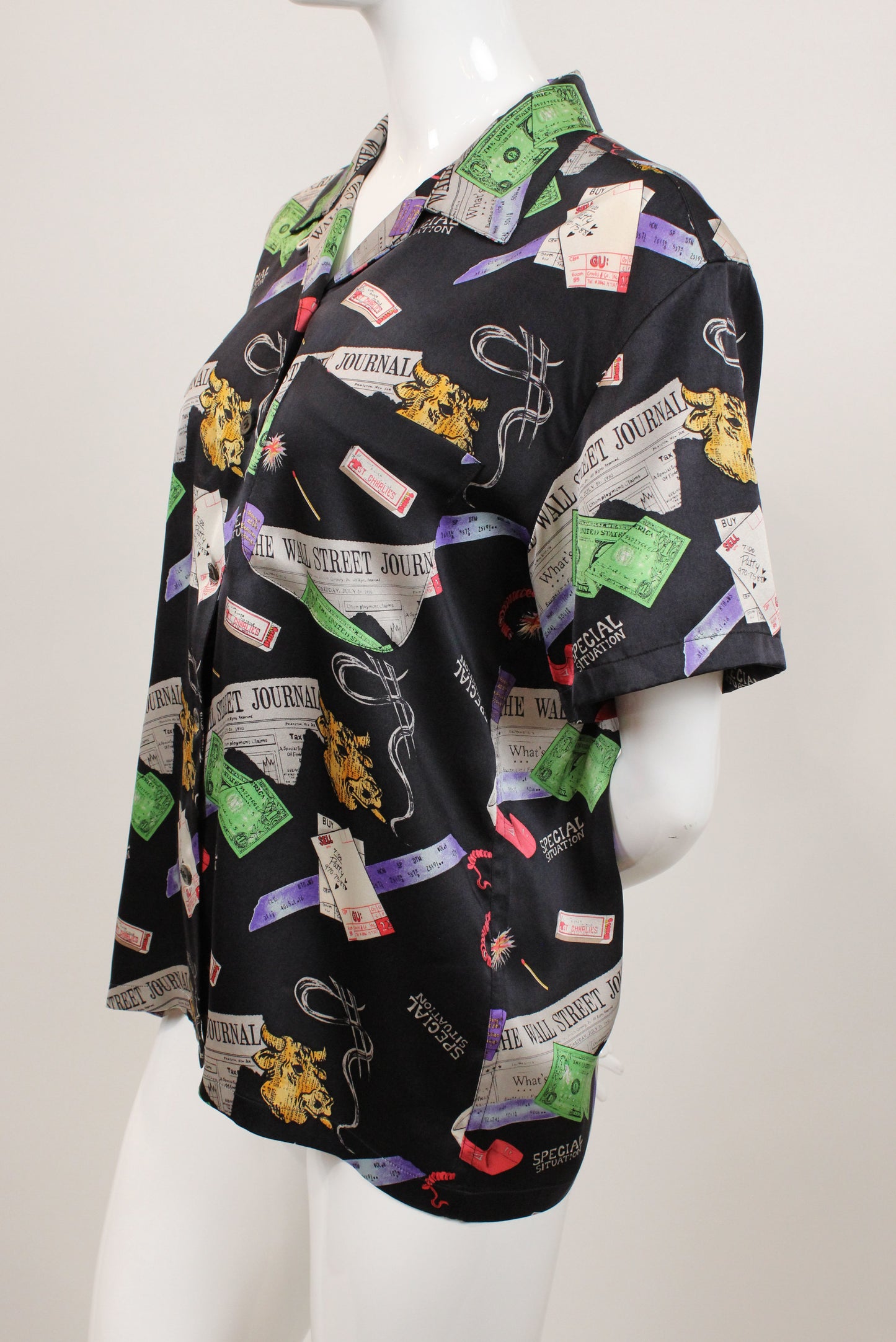 Vintage Nicole Miller “Wall Street Journal” Silk Shirt