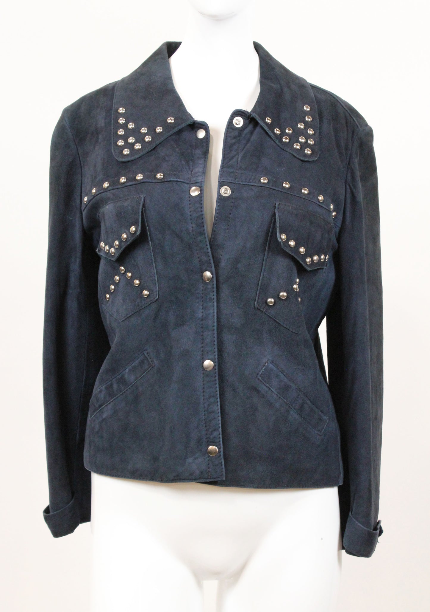 Vintage 1970s Studded Suede Jacket – Midnight Blue