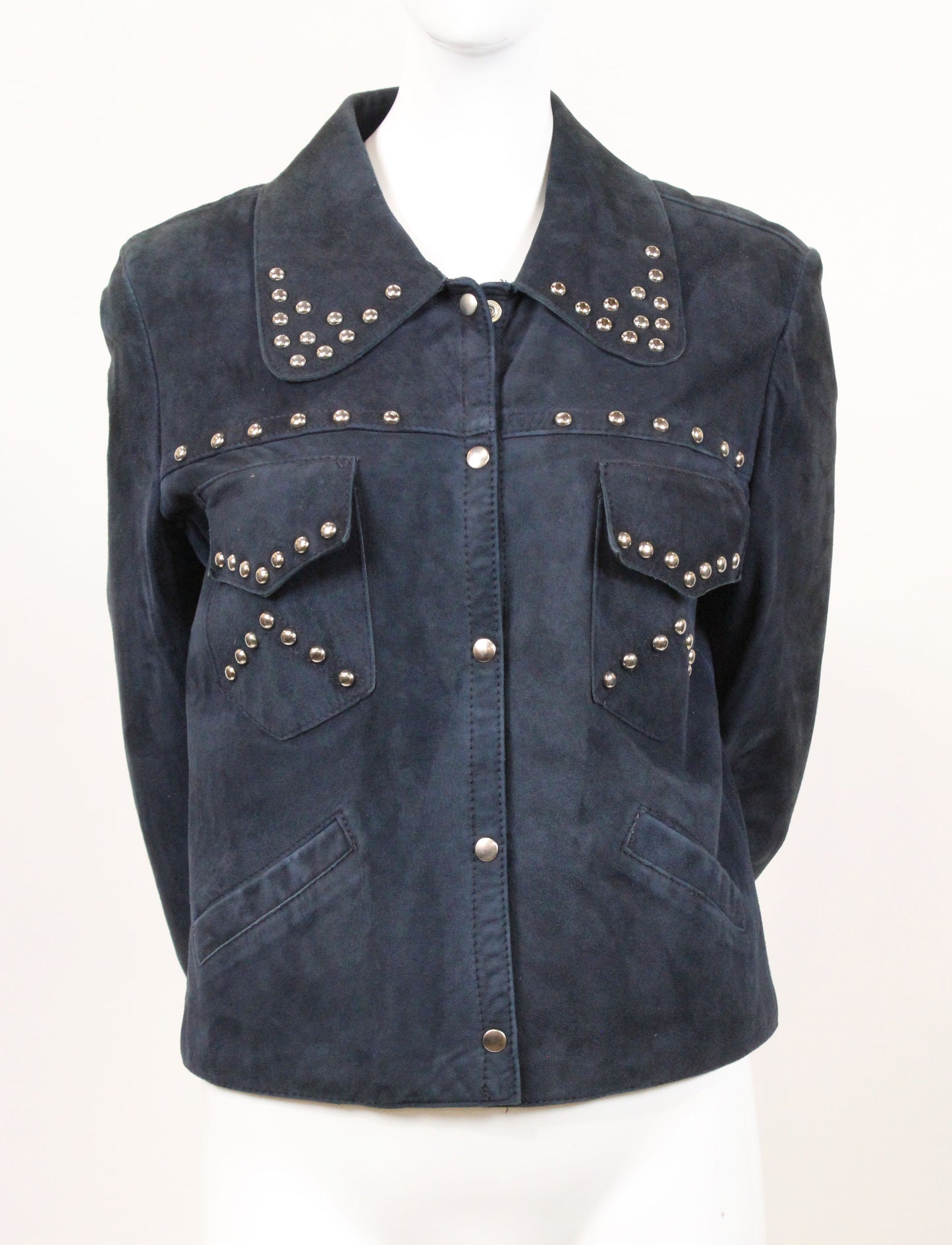 Vintage 1970s Studded Suede Jacket – Midnight Blue