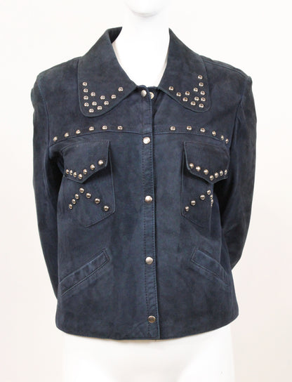 Vintage 1970s Studded Suede Jacket – Midnight Blue
