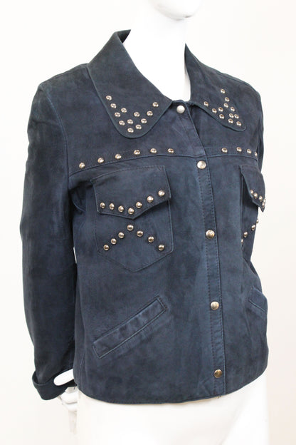 Vintage 1970s Studded Suede Jacket – Midnight Blue