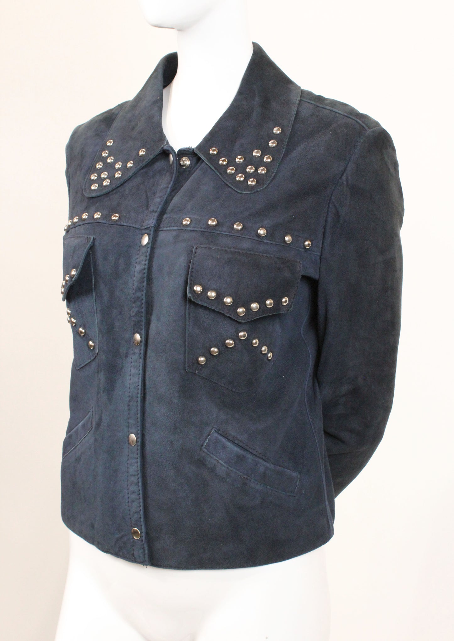 Vintage 1970s Studded Suede Jacket – Midnight Blue