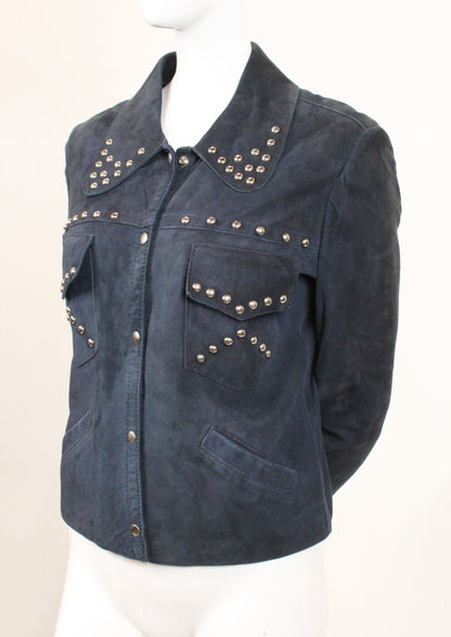 Vintage 1970s Studded Suede Jacket – Midnight Blue