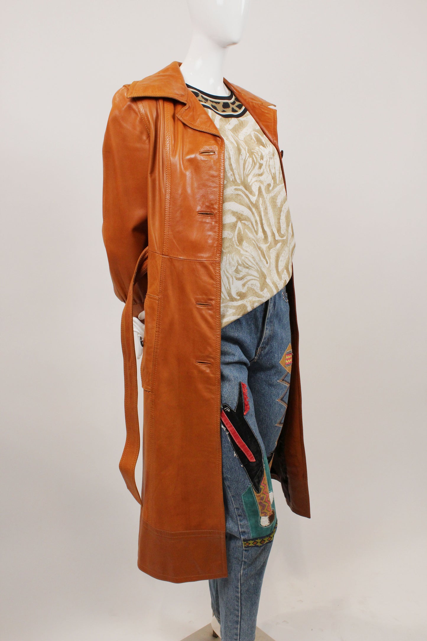 Vintage Loewe 1970s Cognac Leather Trench Coat
