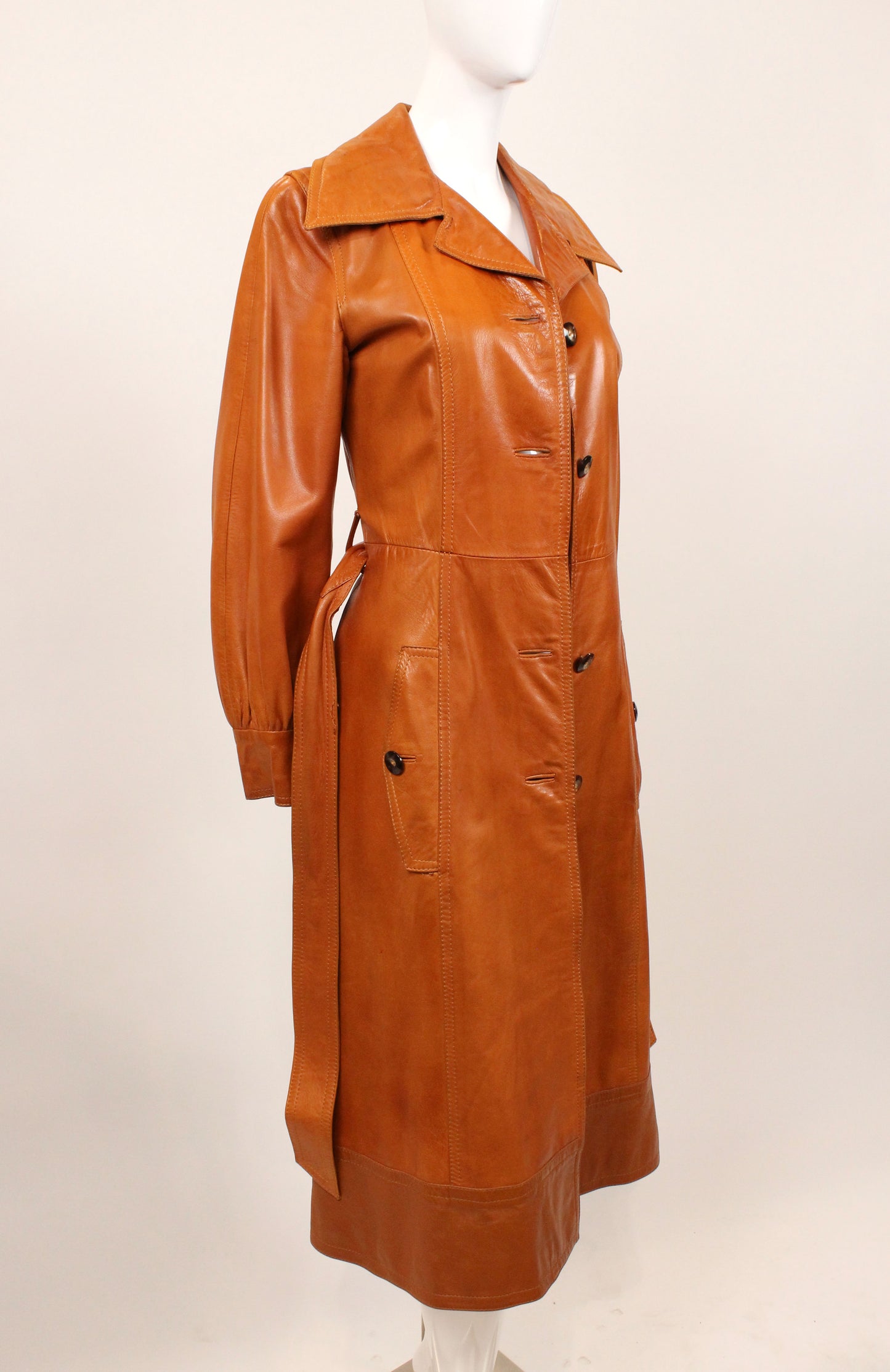 Vintage Loewe 1970s Cognac Leather Trench Coat