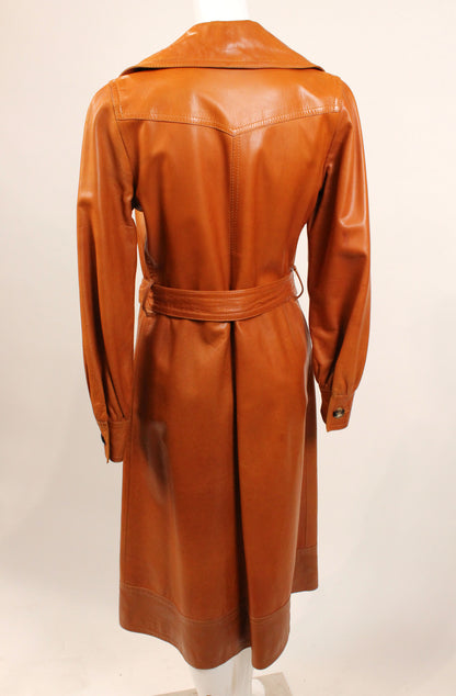 Vintage Loewe 1970s Cognac Leather Trench Coat