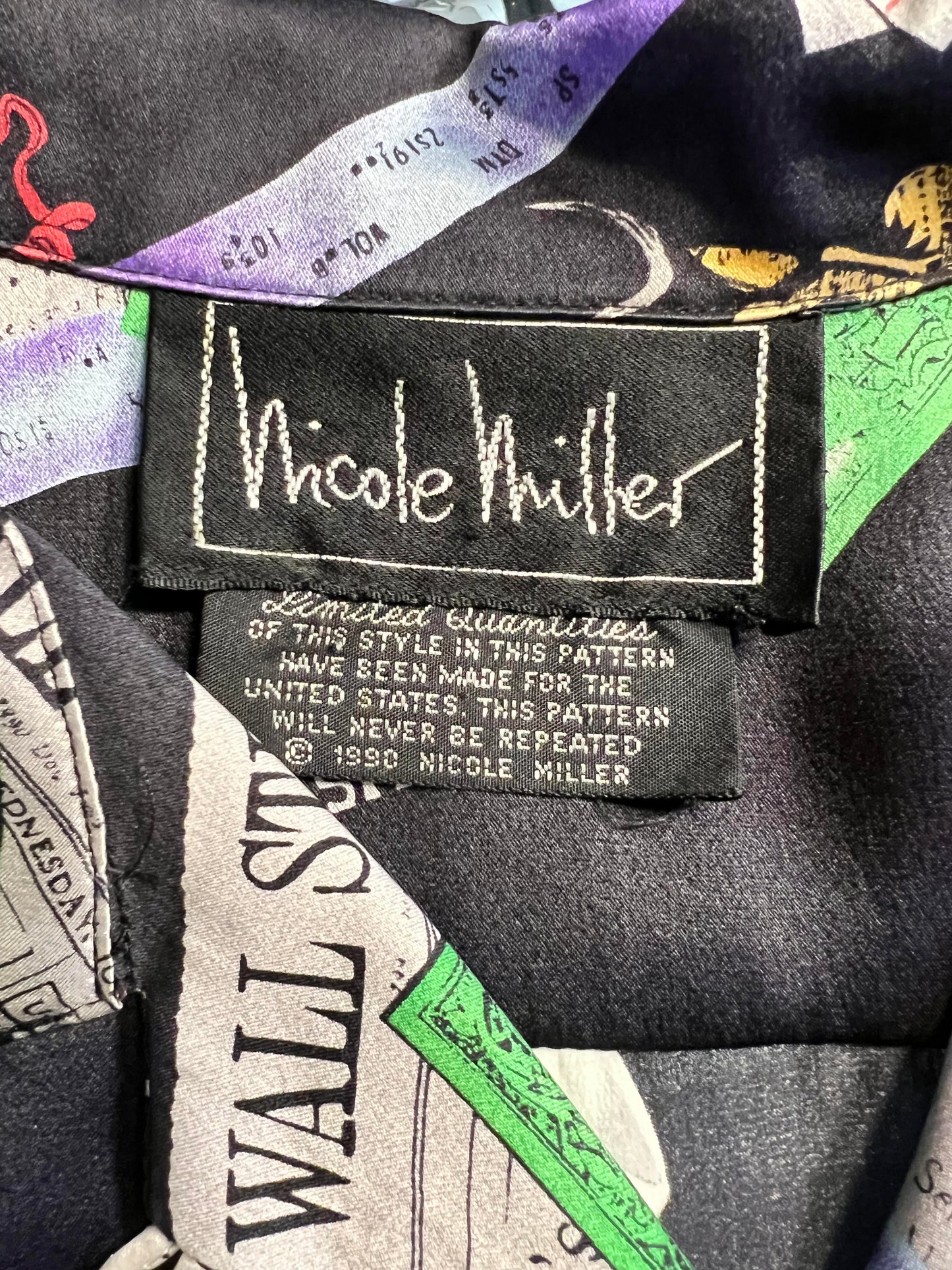 Vintage Nicole Miller “Wall Street Journal” Silk Shirt