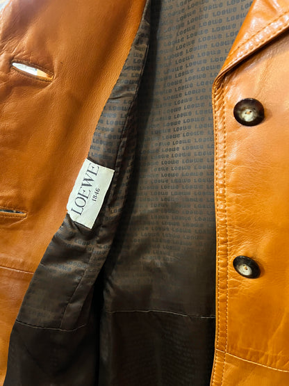 Vintage Loewe 1970s Cognac Leather Trench Coat