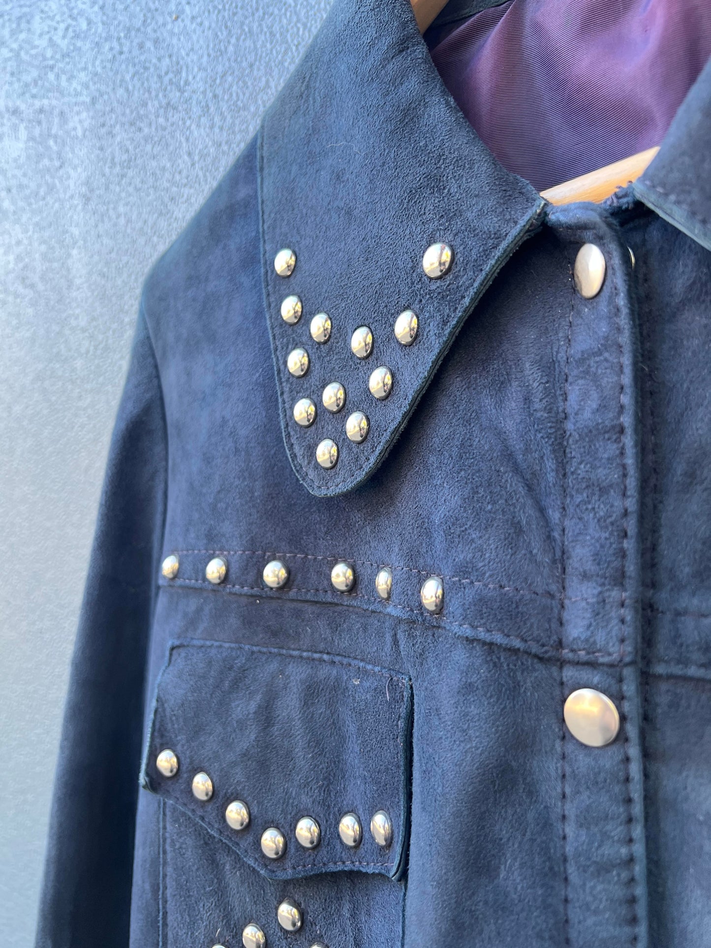 Vintage 1970s Studded Suede Jacket – Midnight Blue