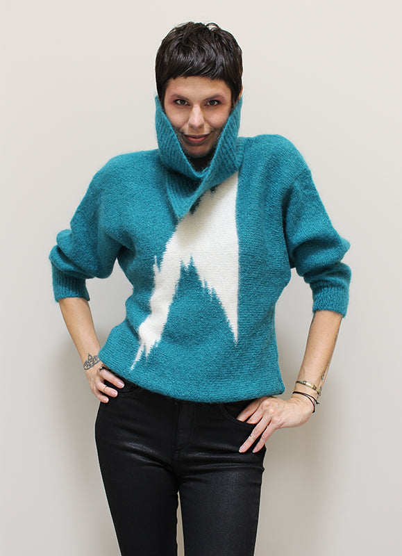 Teal Angora Bolt Sweater